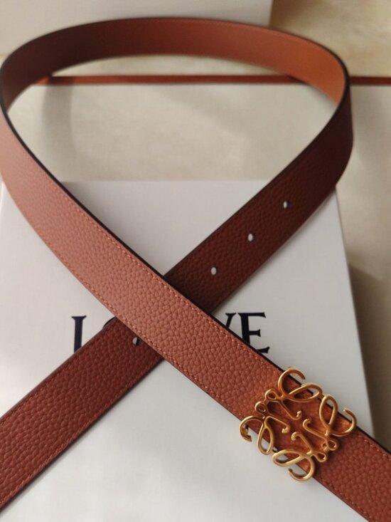 Loewe Tan Brown Grained Leather Belt with Gold Anagram Buckle Size 90 main image 6